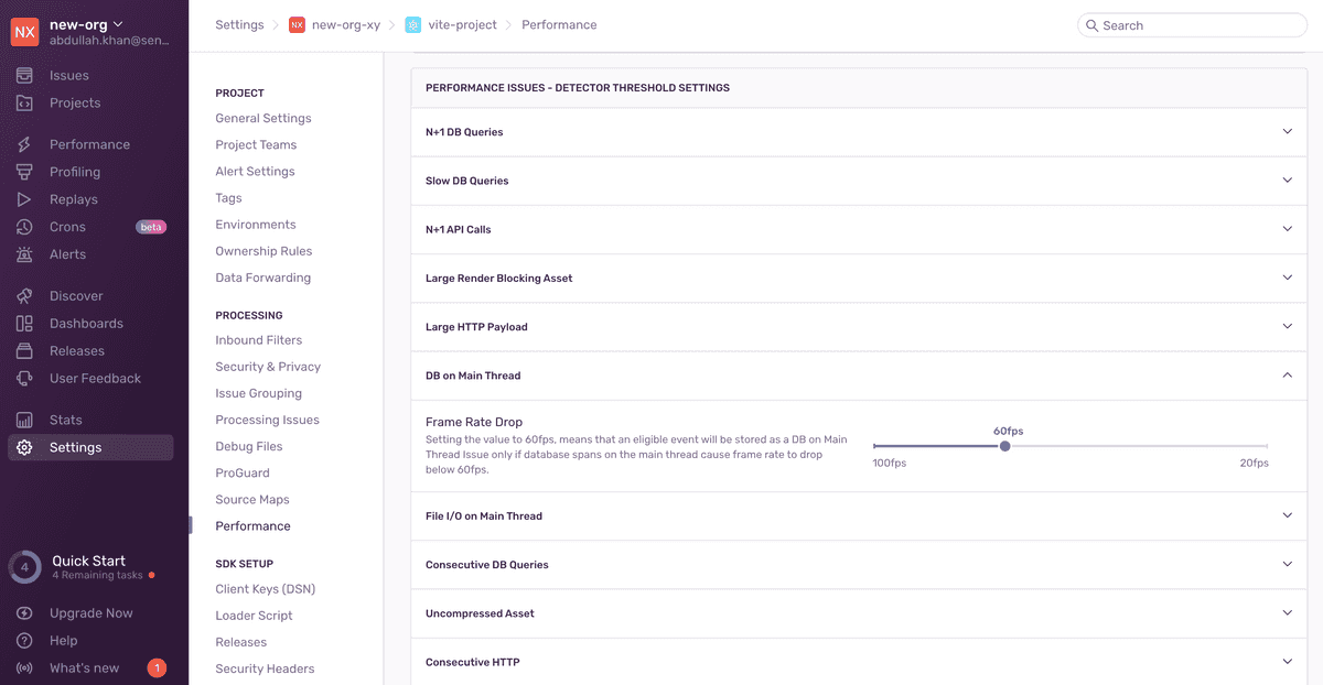 Detector Threshold settings db on main thread screenshot